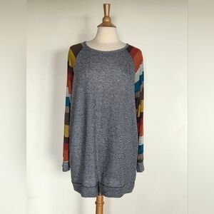 Colorful Striped Sleeve Crewneck Sweater